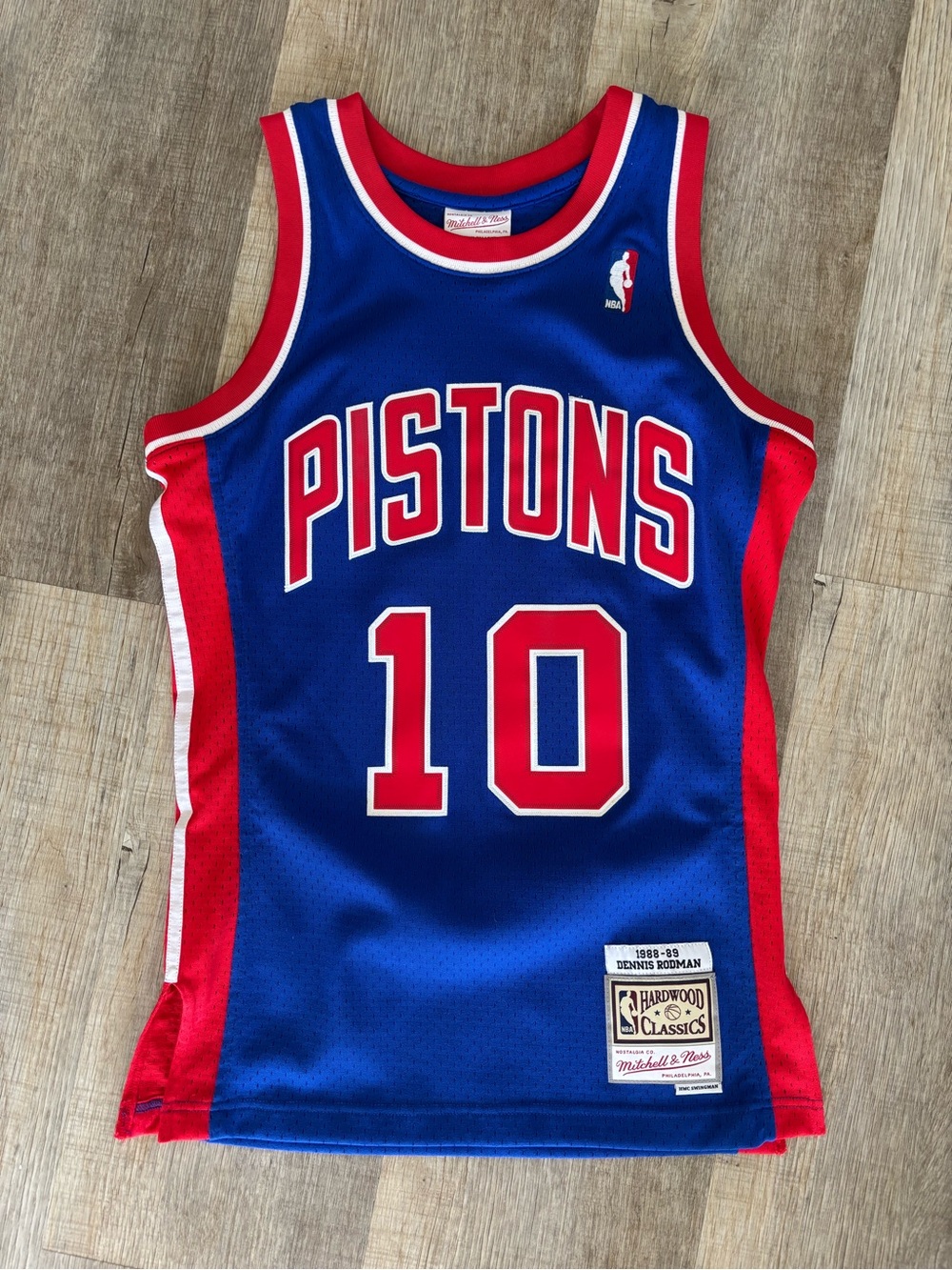 Mitchell & Ness Detroit Pistons Royal Blue Red #10 Jersey